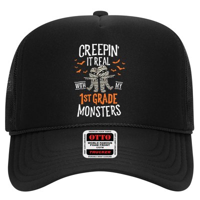 Creepin It Real With My 1st Grade Monsters Halloween Teacher Trucker Hat