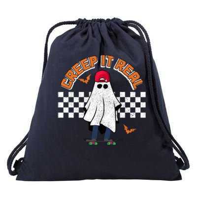 Creep It Real Ghost Skateboard Funny Skater Halloween Gift Drawstring Bag