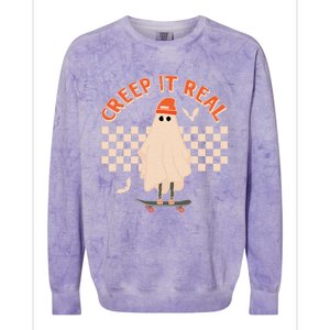 Creep It Real Ghost Skateboard Halloween Graphic Retro Gift Colorblast Crewneck Sweatshirt