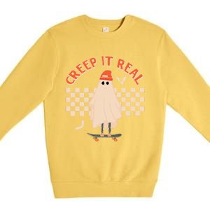 Creep It Real Ghost Skateboard Halloween Graphic Retro Gift Premium Crewneck Sweatshirt