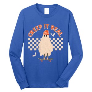 Creep It Real Ghost Skateboard Halloween Graphic Retro Gift Long Sleeve Shirt