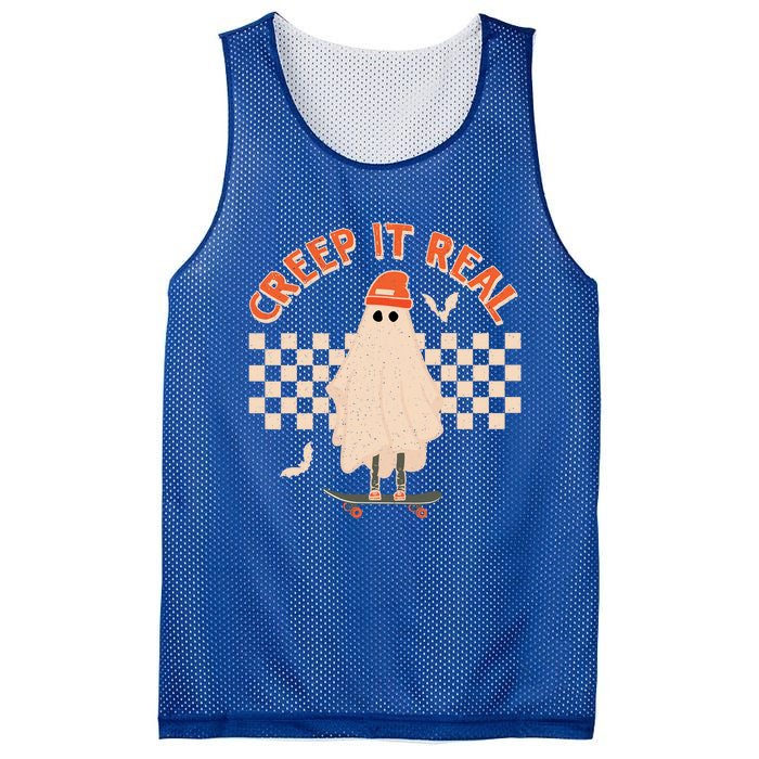 Creep It Real Ghost Skateboard Halloween Graphic Retro Gift Mesh Reversible Basketball Jersey Tank