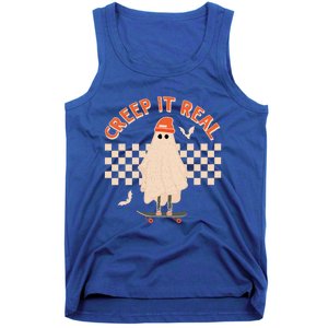 Creep It Real Ghost Skateboard Halloween Graphic Retro Gift Tank Top