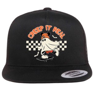 Creep It Real Spooky Ghost Mouse Halloween Flat Bill Trucker Hat