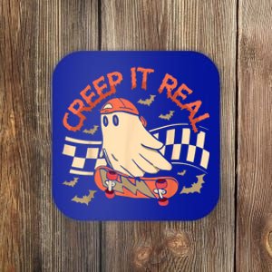 Creep It Real Ghost Skateboard Halloween Retro Grovvy Fall Gift Coaster