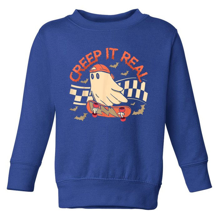 Creep It Real Ghost Skateboard Halloween Retro Grovvy Fall Gift Toddler Sweatshirt