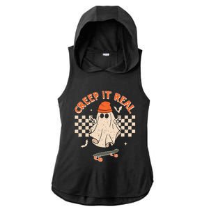 Creep It Real Skateboarding Ghost Retro Halloween Costume Ladies PosiCharge Tri-Blend Wicking Draft Hoodie Tank