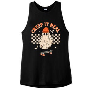 Creep It Real Skateboarding Ghost Retro Halloween Costume Ladies PosiCharge Tri-Blend Wicking Tank