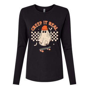 Creep It Real Skateboarding Ghost Retro Halloween Costume Womens Cotton Relaxed Long Sleeve T-Shirt