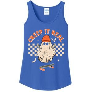 Creep It Real Skateboarding Ghost Retro Halloween Costume Ladies Essential Tank