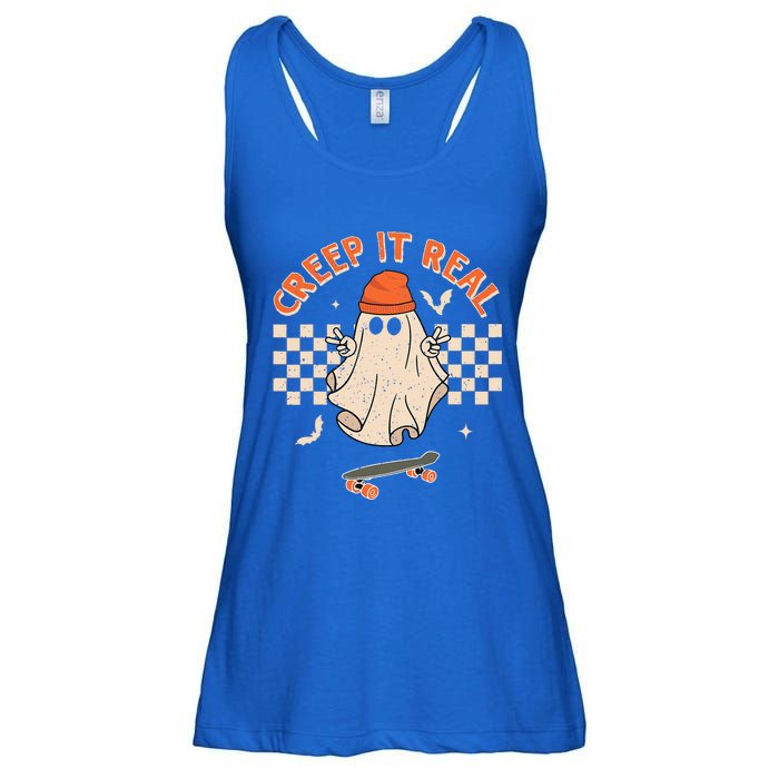 Creep It Real Skateboarding Ghost Retro Halloween Costume Ladies Essential Flowy Tank