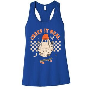 Creep It Real Skateboarding Ghost Retro Halloween Costume Women's Racerback Tank