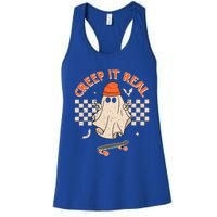 Creep It Real Skateboarding Ghost Retro Halloween Costume Women's Racerback Tank