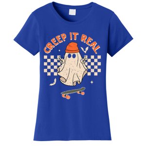 Creep It Real Skateboarding Ghost Retro Halloween Costume Women's T-Shirt