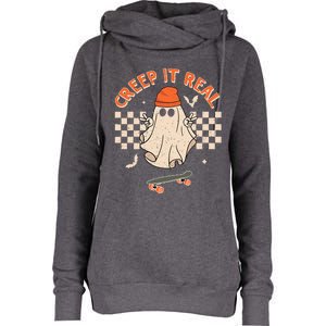 Creep It Real Skateboarding Ghost Retro Halloween Costume Womens Funnel Neck Pullover Hood