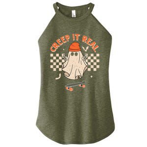 Creep It Real Skateboarding Ghost Retro Halloween Costume Women's Perfect Tri Rocker Tank