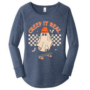 Creep It Real Skateboarding Ghost Retro Halloween Costume Women's Perfect Tri Tunic Long Sleeve Shirt