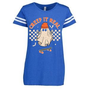 Creep It Real Skateboarding Ghost Retro Halloween Costume Enza Ladies Jersey Football T-Shirt