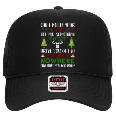 Can I Refill Your Eggnog Funny Christmas Movie Quote High Crown Mesh Back Trucker Hat