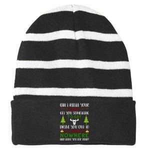 Can I Refill Your Eggnog Funny Christmas Movie Quote Striped Beanie with Solid Band