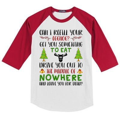 Can I Refill Your Eggnog Funny Christmas Movie Quote Kids Colorblock Raglan Jersey