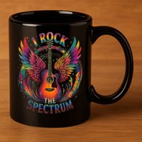 Cute I ROCK THE SPECTRUM Autism Dad Peace Love Unique I 11oz C Handle Ceramic Mug