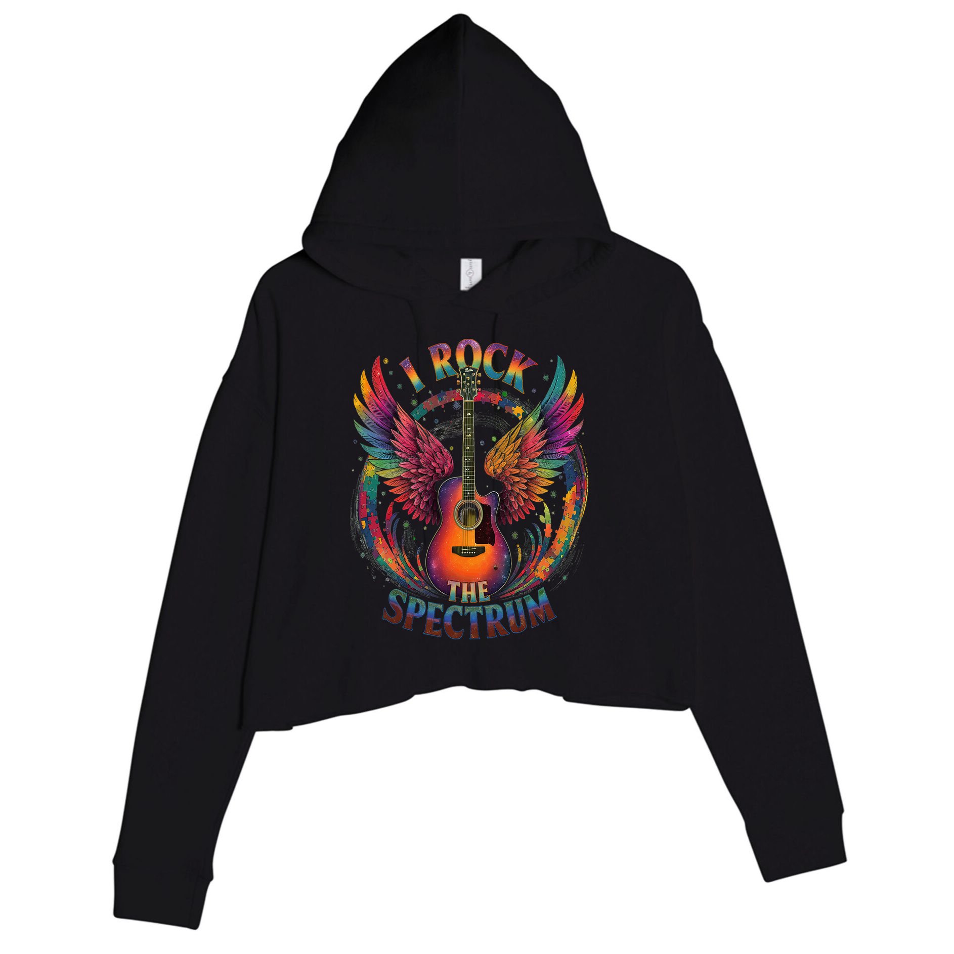 Cute I ROCK THE SPECTRUM Autism Dad Peace Love Unique I Crop Fleece Hoodie