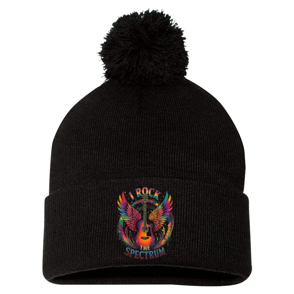 Cute I ROCK THE SPECTRUM Autism Dad Peace Love Unique I Pom Pom 12in Knit Beanie