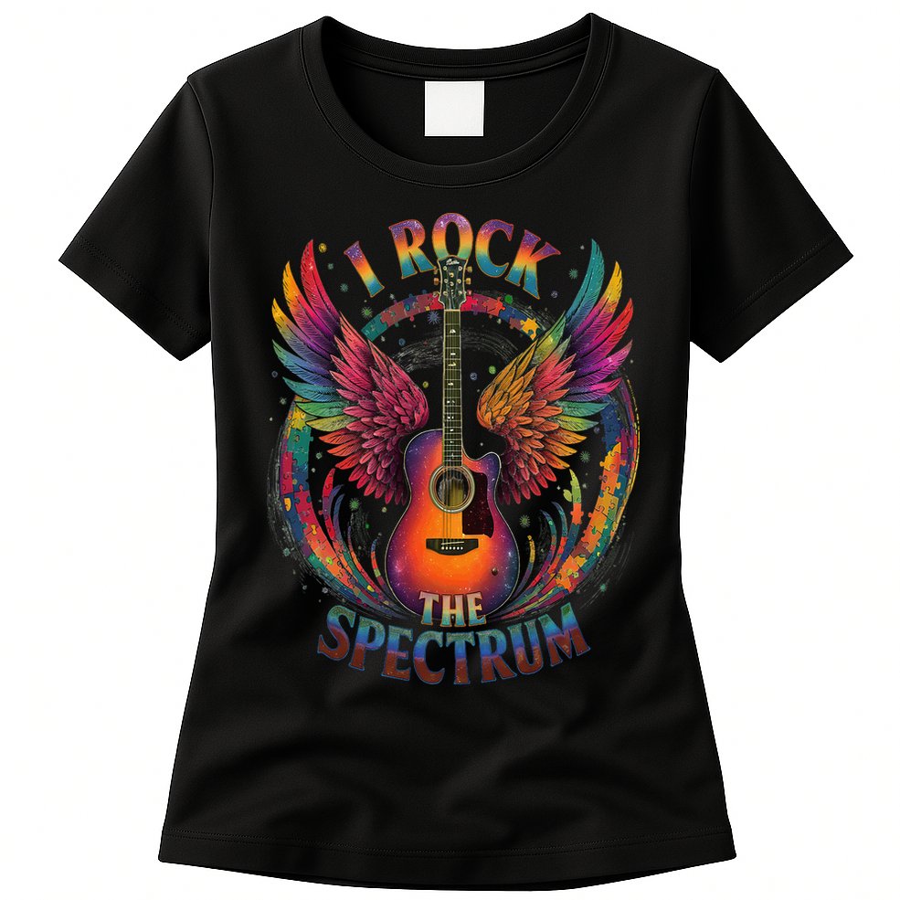 Cute I ROCK THE SPECTRUM Autism Dad Peace Love Unique I Womens T-Shirt
