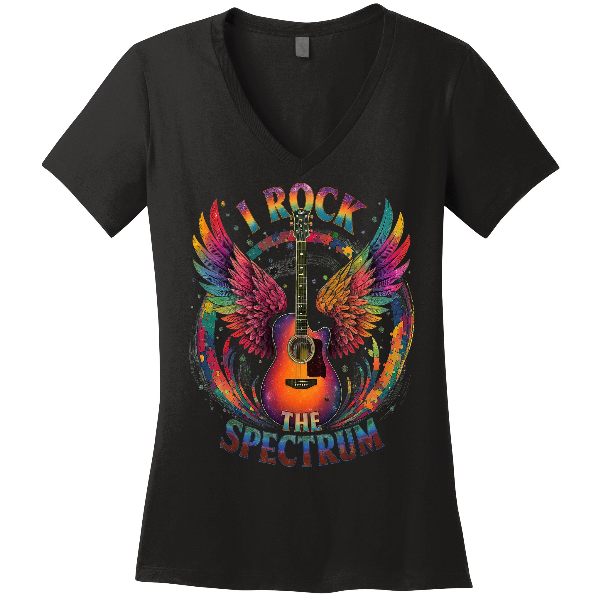 Cute I ROCK THE SPECTRUM Autism Dad Peace Love Unique I Women's V-Neck T-Shirt