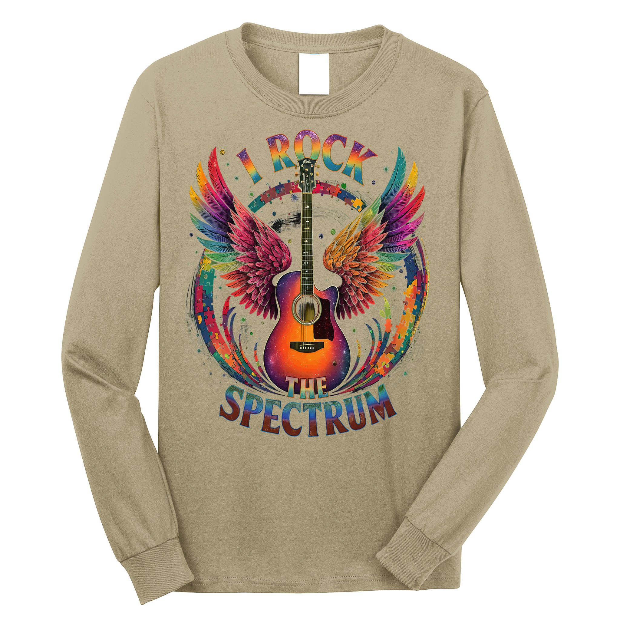 Cute I ROCK THE SPECTRUM Autism Dad Peace Love Unique I Long Sleeve Shirt