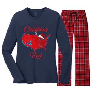 Christmas Is Red 2024 Electoral Map Trump Landslide Holiday Women's Long Sleeve Flannel Pajama Set 