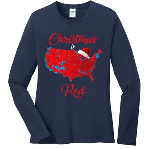 Christmas Is Red 2024 Electoral Map Trump Landslide Holiday Ladies Long Sleeve Shirt