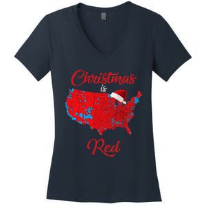 Christmas Is Red 2024 Electoral Map Trump Landslide Holiday Women's V-Neck T-Shirt