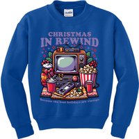 Christmas In Rewind Design With Retro Tv And Popcorn Gift Kids Sweatshirt