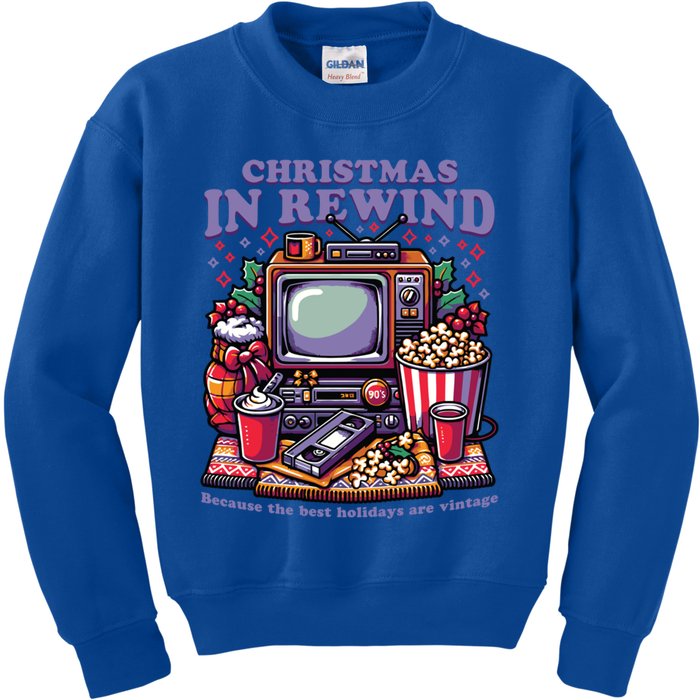 Christmas In Rewind Design With Retro Tv And Popcorn Gift Kids Sweatshirt