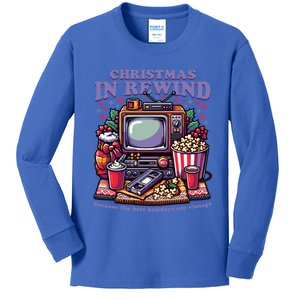 Christmas In Rewind Design With Retro Tv And Popcorn Gift Kids Long Sleeve Shirt