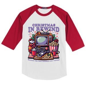 Christmas In Rewind Design With Retro Tv And Popcorn Gift Kids Colorblock Raglan Jersey