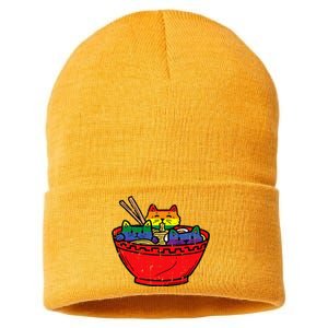 Cats In Ramen Anime Food L.G.B.T.Q Rainbow Flag G.A.Y Pride Ally Sustainable Knit Beanie