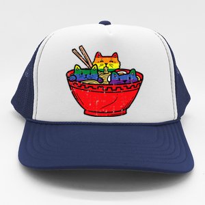 Cats In Ramen Anime Food L.G.B.T.Q Rainbow Flag G.A.Y Pride Ally Trucker Hat