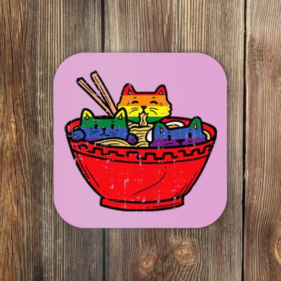 Cats In Ramen Anime Food L.G.B.T.Q Rainbow Flag G.A.Y Pride Ally Coaster