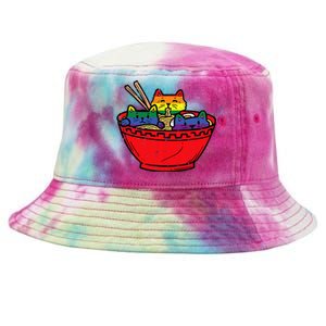 Cats In Ramen Anime Food L.G.B.T.Q Rainbow Flag G.A.Y Pride Ally Tie-Dyed Bucket Hat