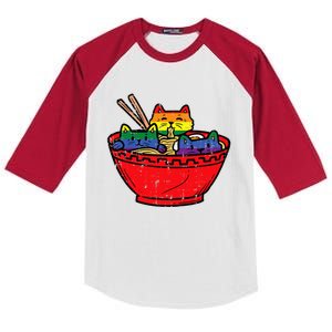 Cats In Ramen Anime Food L.G.B.T.Q Rainbow Flag G.A.Y Pride Ally Kids Colorblock Raglan Jersey