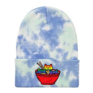 Cats In Ramen Anime Food L.G.B.T.Q Rainbow Flag G.A.Y Pride Ally Tie Dye 12in Knit Beanie