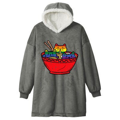 Cats In Ramen Anime Food L.G.B.T.Q Rainbow Flag G.A.Y Pride Ally Hooded Wearable Blanket