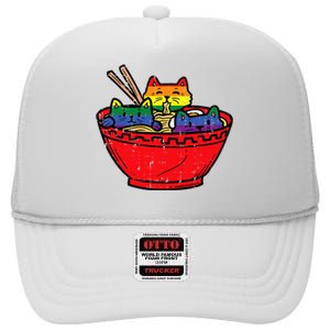 Cats In Ramen Anime Food L.G.B.T.Q Rainbow Flag G.A.Y Pride Ally High Crown Mesh Back Trucker Hat