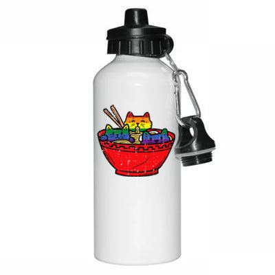 Cats In Ramen Anime Food L.G.B.T.Q Rainbow Flag G.A.Y Pride Ally Aluminum Water Bottle