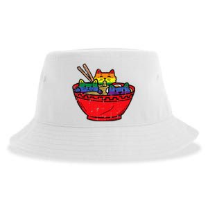 Cats In Ramen Anime Food L.G.B.T.Q Rainbow Flag G.A.Y Pride Ally Sustainable Bucket Hat