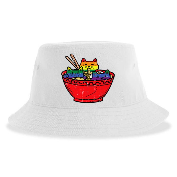 Cats In Ramen Anime Food L.G.B.T.Q Rainbow Flag G.A.Y Pride Ally Sustainable Bucket Hat