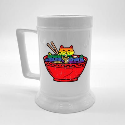 Cats In Ramen Anime Food L.G.B.T.Q Rainbow Flag G.A.Y Pride Ally Beer Stein